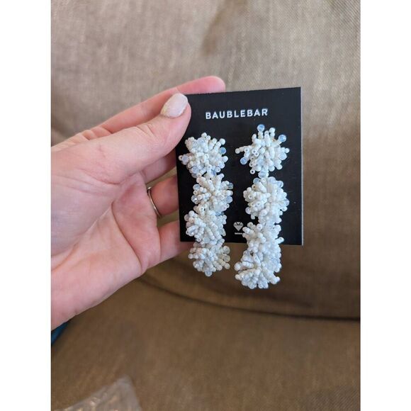 NWT Baublebar Women's White Pierced Seed Beaded Dangle Earrings - Picture 1 of 3